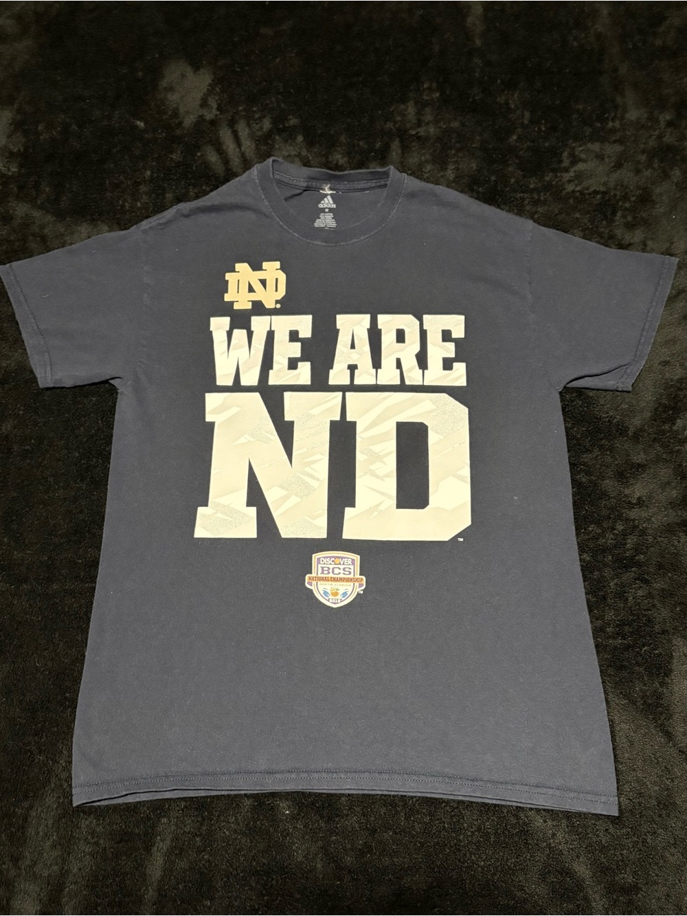 Note Dame Fighting Irish x Adidas  “We are ND” 2013 BCS navy blue tee MED VGC